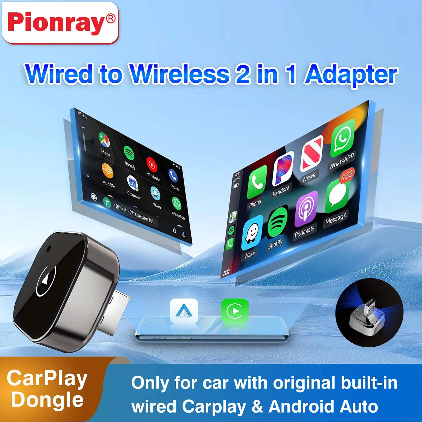 Wireless CarPlay Adapter for iPhone -Mini Plug & Play Auto Connect, 5GHz WiFi Low Latency, iOS 10+ Compatible with Wired CarPlay