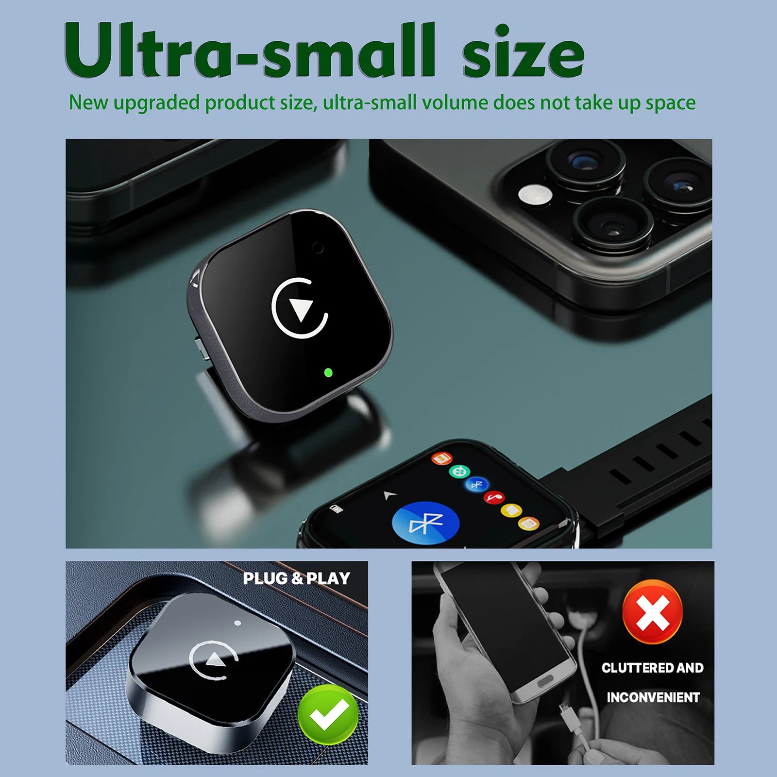 Wireless CarPlay Adapter for iPhone -Mini Plug & Play Auto Connect, 5GHz WiFi Low Latency, iOS 10+ Compatible with Wired CarPlay