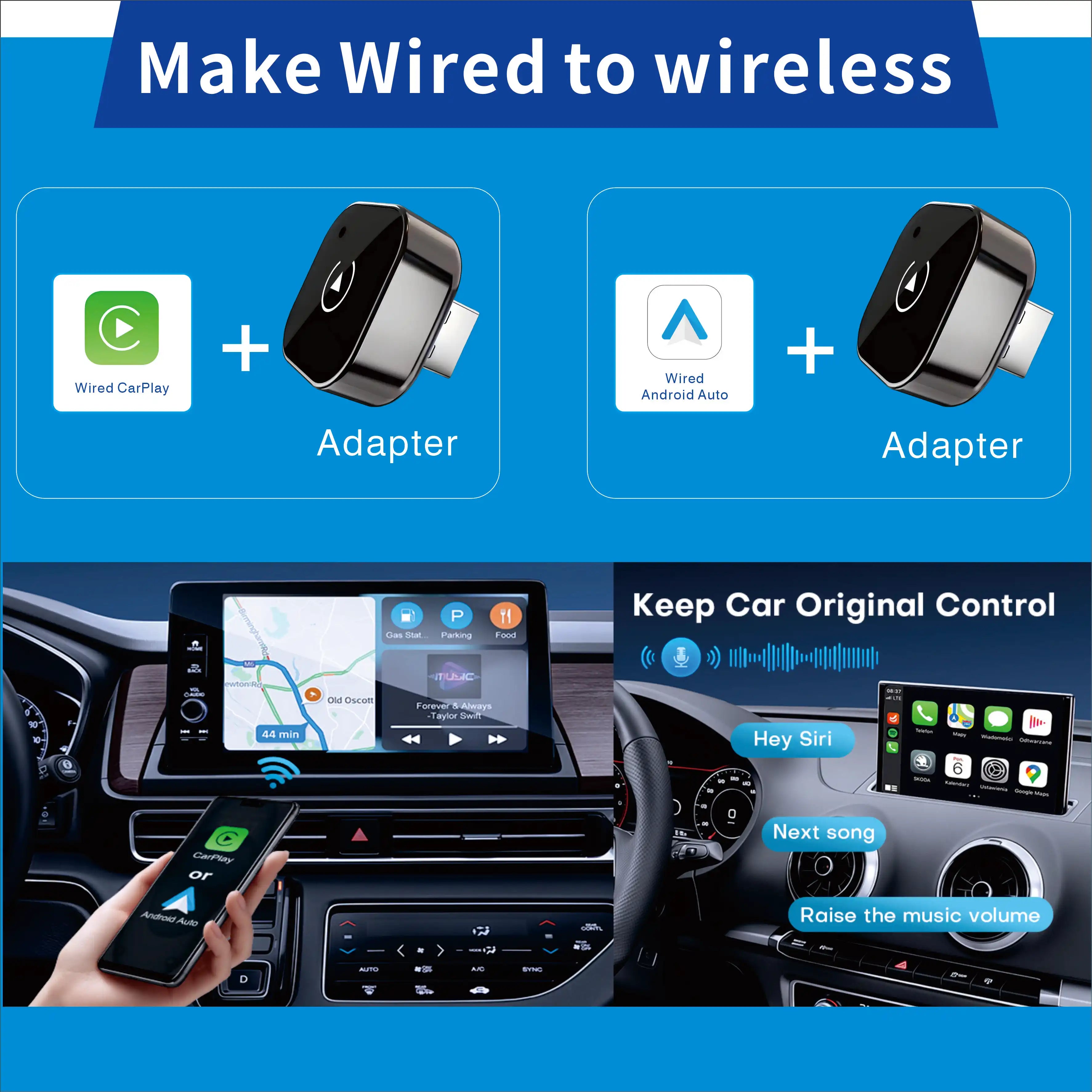 Wireless CarPlay Adapter for iPhone -Mini Plug & Play Auto Connect, 5GHz WiFi Low Latency, iOS 10+ Compatible with Wired CarPlay